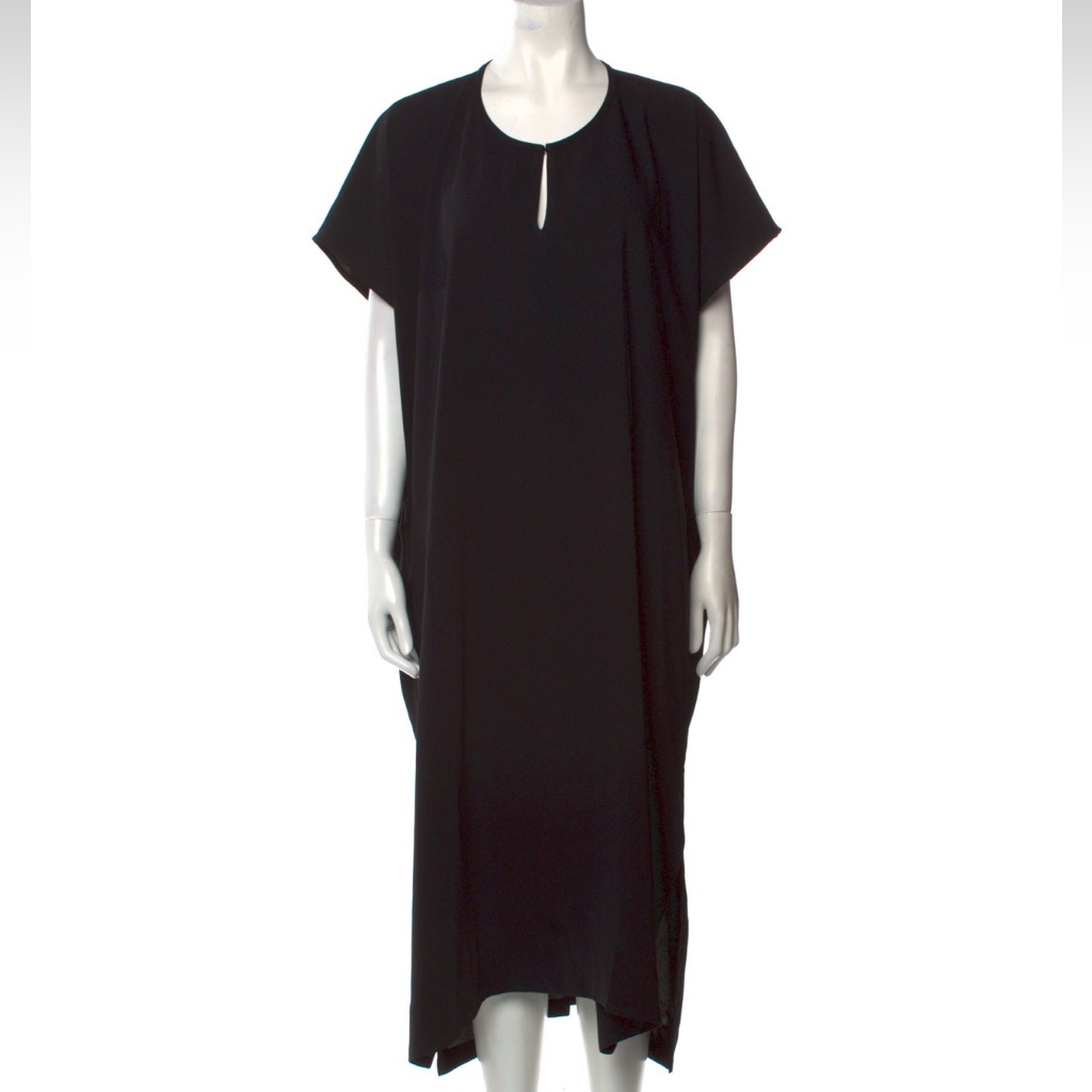 Roucha Crew Neck Elegant Black Women's Dress- One Size